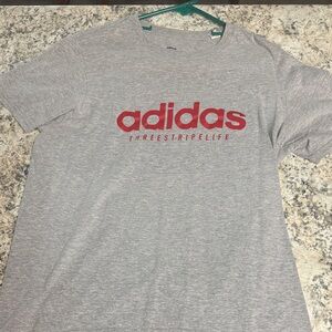 adidas Light Gray Short Sleeve Tee with Red Logo